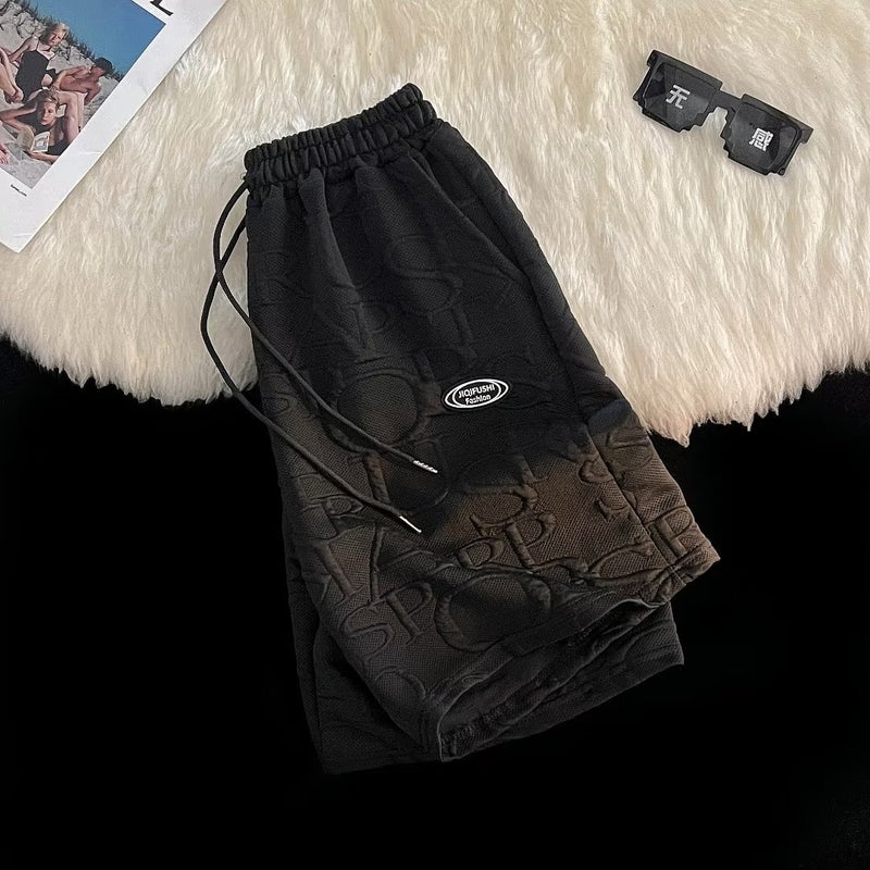 Summer Waffle Knit T-Shirt Shorts Mens Korean Loose Casual Set Shorts Gray  - Image 3
