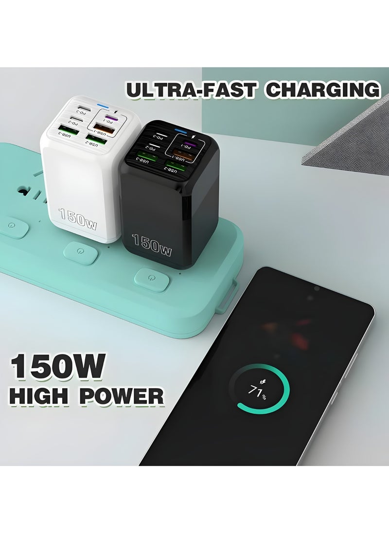 FIRST PRO - 150W UK 6 Ports Multifunctional Super Fast Charging Adapter Mobile Phone Charger Travel Power Adapter (WHITE) - Image 1