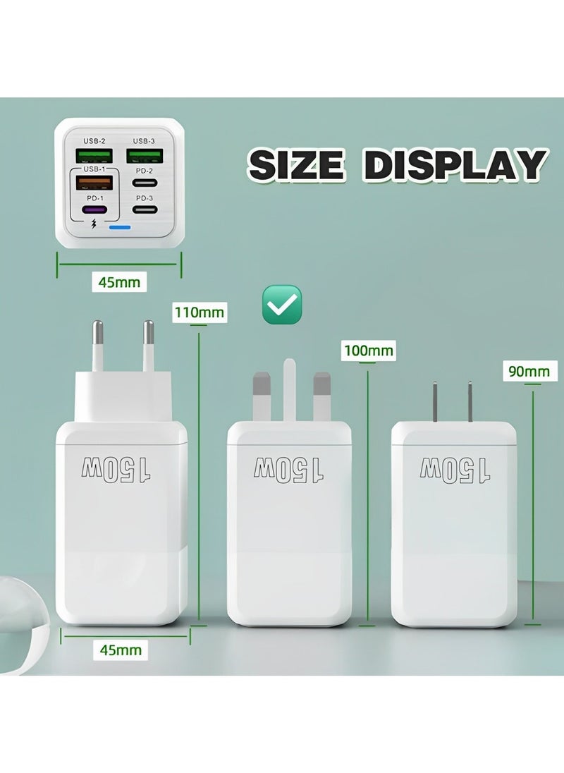 FIRST PRO - 150W UK 6 Ports Multifunctional Super Fast Charging Adapter Mobile Phone Charger Travel Power Adapter (WHITE) - Image 1