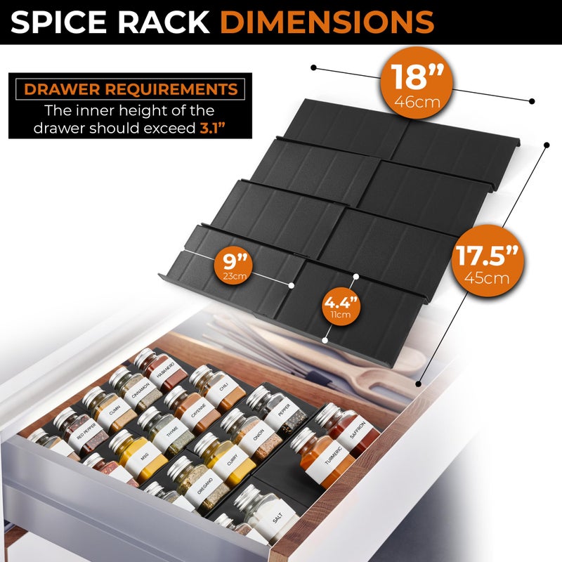ALCOVA Spice Drawer Organizer, 4 Tier Expandable Spice Rack for Drawer from 9" to 18", Spice Organizer for Drawers and Countertop 8 Pcs Pack (Jars not included) - Image 2