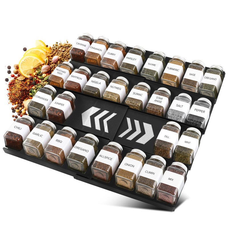 ALCOVA Spice Drawer Organizer, 4 Tier Expandable Spice Rack for Drawer from 9" to 18", Spice Organizer for Drawers and Countertop 8 Pcs Pack (Jars not included) - Image 1