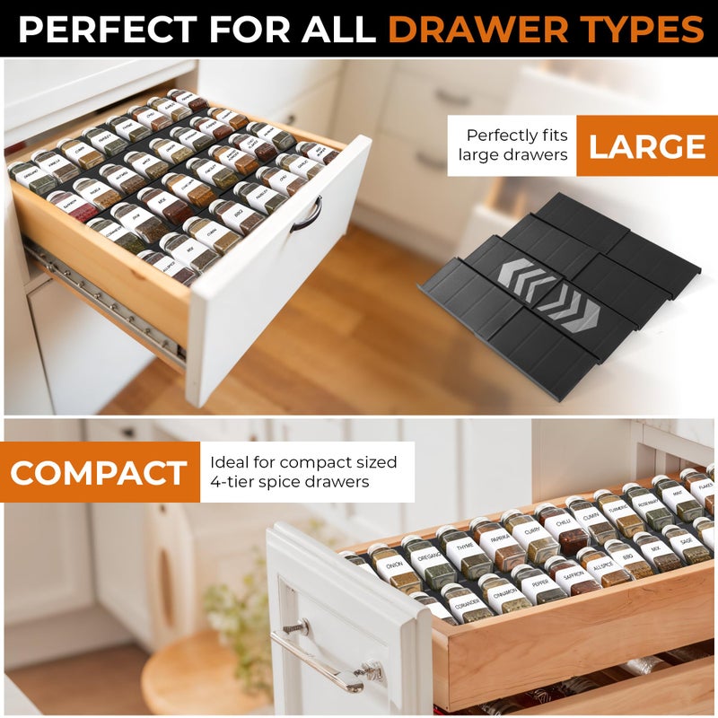 ALCOVA Spice Drawer Organizer, 4 Tier Expandable Spice Rack for Drawer from 9" to 18", Spice Organizer for Drawers and Countertop 8 Pcs Pack (Jars not included) - Image 4