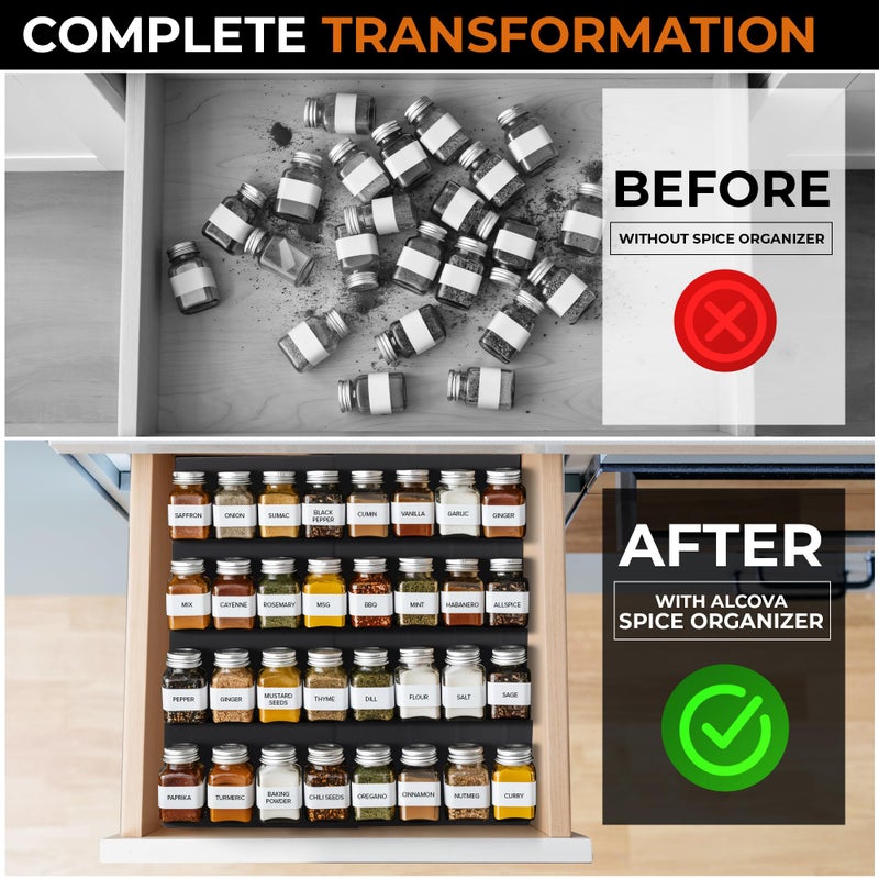 ALCOVA Spice Drawer Organizer, 4 Tier Expandable Spice Rack for Drawer from 9" to 18", Spice Organizer for Drawers and Countertop 8 Pcs Pack (Jars not included) - Image 3