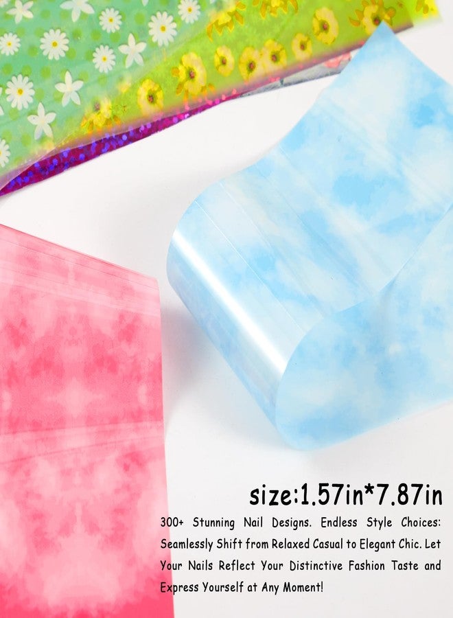 JERCLITY 300 Sheets Nail Foil Transfer Stickers Set Nail Foils Transfer Nail Art Flower Butterfly Leopard Print Laser Solid Color Design for Women Girls Decoration - Image 3