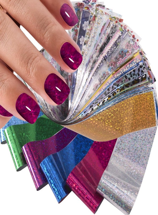 JERCLITY 300 Sheets Nail Foil Transfer Stickers Set Nail Foils Transfer Nail Art Flower Butterfly Leopard Print Laser Solid Color Design for Women Girls Decoration - Image 2