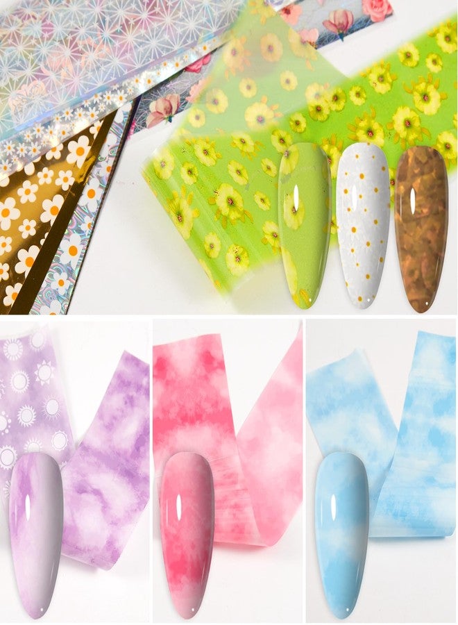 JERCLITY 300 Sheets Nail Foil Transfer Stickers Set Nail Foils Transfer Nail Art Flower Butterfly Leopard Print Laser Solid Color Design for Women Girls Decoration - Image 4