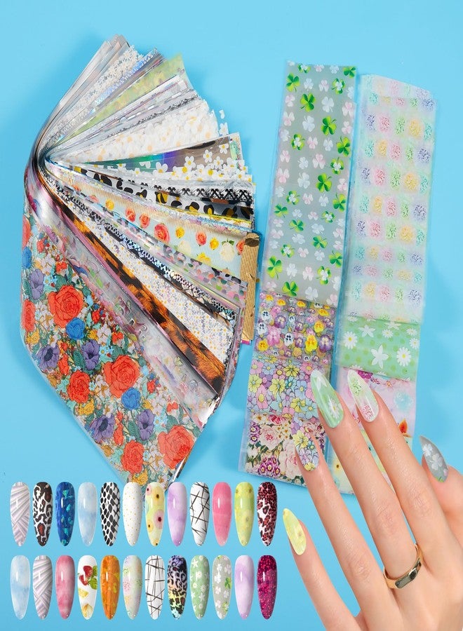 JERCLITY 300 Sheets Nail Foil Transfer Stickers Set Nail Foils Transfer Nail Art Flower Butterfly Leopard Print Laser Solid Color Design for Women Girls Decoration - Image 1