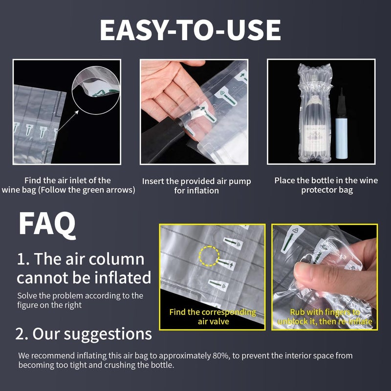 Kivsty Wine Travel Protector Bags - 30 Packs, Inflatable Air Column Cushion Wrap Bubble Bag for Wine Bottles Shipping Packaging Sleeve with Pump for Airplane Suitcase Luggage - 13.5 x 3.5 Inch - Image 5