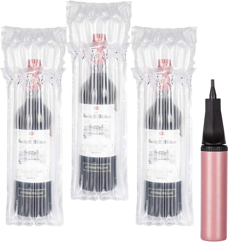 Kivsty Wine Travel Protector Bags - 30 Packs, Inflatable Air Column Cushion Wrap Bubble Bag for Wine Bottles Shipping Packaging Sleeve with Pump for Airplane Suitcase Luggage - 13.5 x 3.5 Inch - Image 1