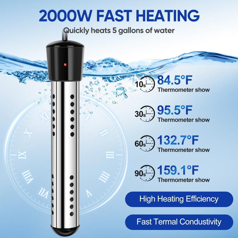 Yimserk Portable Shower with Heater for Camping â€“ 6000mAh Rechargeable Camping Shower Pump with 2000W Heater, 4-Mode Filter, LED Display, Camp Kit for Outdoor Travel, Pets, Car Wash - Image 5