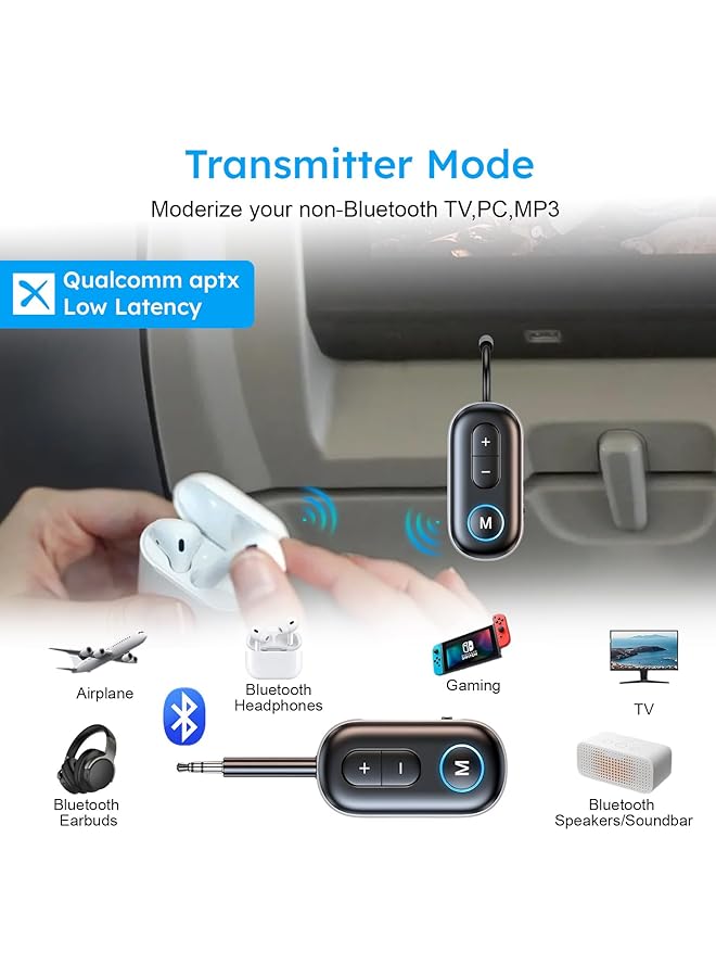 UOEPOWA Bluetooth 5.4 Transmitter Receiver For Airplane, Wireless Audio Adapter 3.5Mm Bluetooth Adapter Supports Airpods Or Headphone, Wireless Audio Transmitter For Planes, Airline, Travel, Home - Image 4