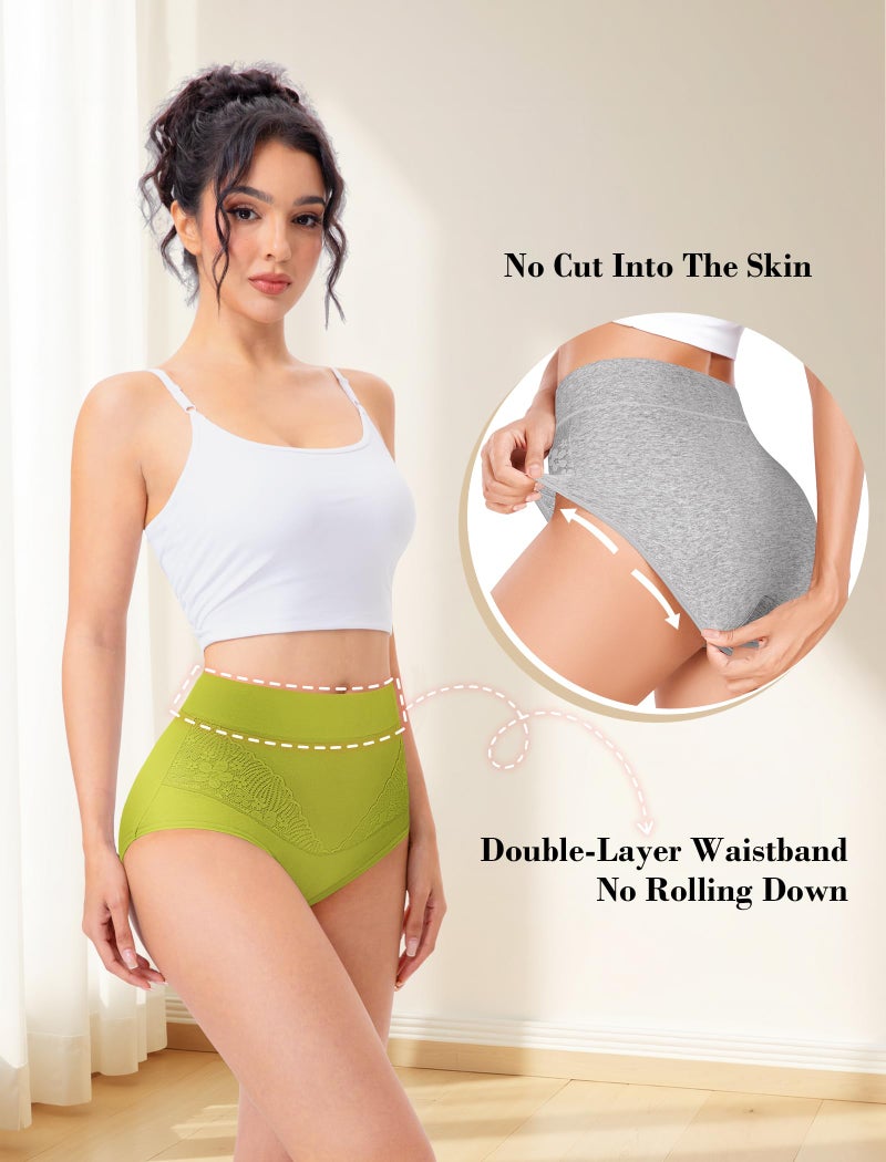 MISSWHO Cotton High Waisted Underwear Women, Tummy Control Briefs C Section Postpartum Ladies Panties Small, 5 Packs - Image 2