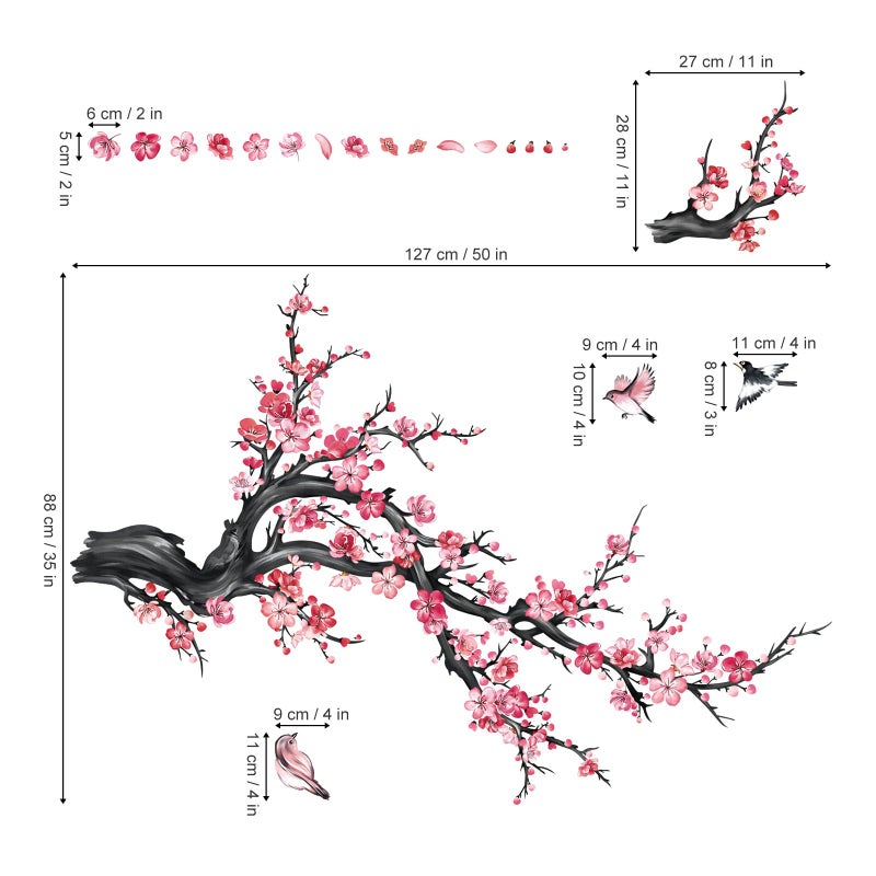 decalmile decalmile Pink Flower Branch Wall Decals Watercolor Blossom Floral Tree Branches Wall Stickers Living Room Bedroom Sofa TV Background Wall Decor  - Image 5