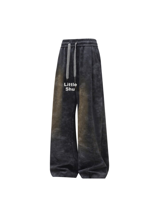 Homlean Men's American Style Casual Pants Autumn Winter Tie-dye Fleece Lined Thick Loose Fit Long Pants Hj26jr Light Gray L - Image 2