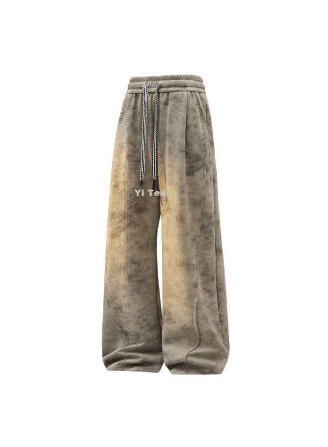 Homlean Men's American Style Casual Pants Autumn Winter Tie-dye Fleece Lined Thick Loose Fit Long Pants Hj26jr Light Gray L - Image 3