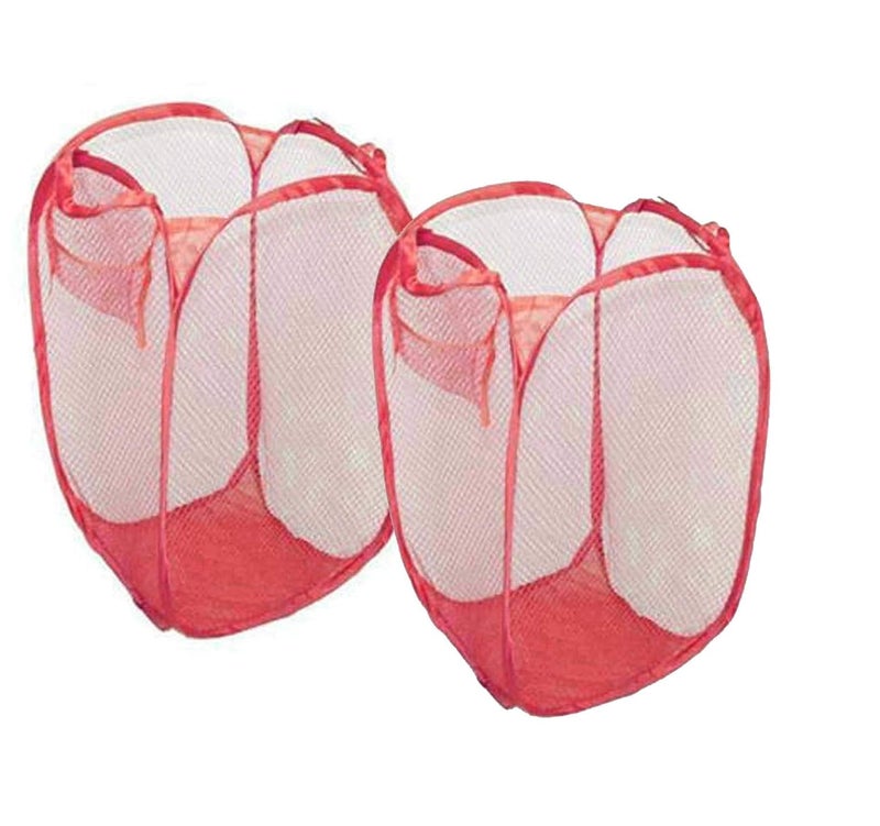 Kitchwish Nylon Mesh Laundry Basket 20 Ltr Red Pack of 2 - Image 1