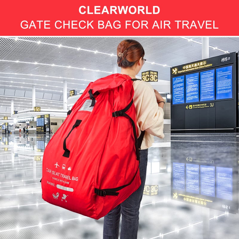 Clearworld Car Seat Travel Bag for Air Travel, Durable Gate Check Bag for Airport,Foldable Baby Stroller Travel Carry Bag, Fits Car Seats, Infant Carriers & Booster,Universal Size Red - Image 2