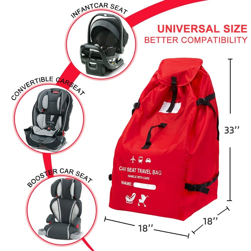 Clearworld Car Seat Travel Bag for Air Travel, Durable Gate Check Bag for Airport,Foldable Baby Stroller Travel Carry Bag, Fits Car Seats, Infant Carriers & Booster,Universal Size Red - Image 3