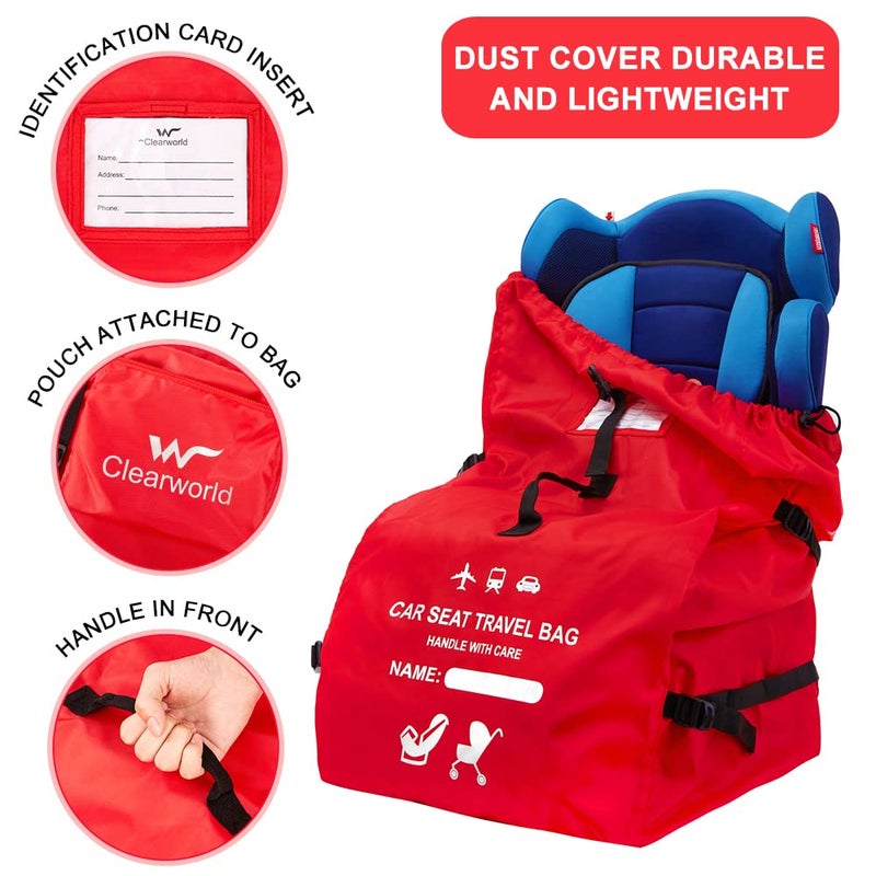 Clearworld Car Seat Travel Bag for Air Travel, Durable Gate Check Bag for Airport,Foldable Baby Stroller Travel Carry Bag, Fits Car Seats, Infant Carriers & Booster,Universal Size Red - Image 4