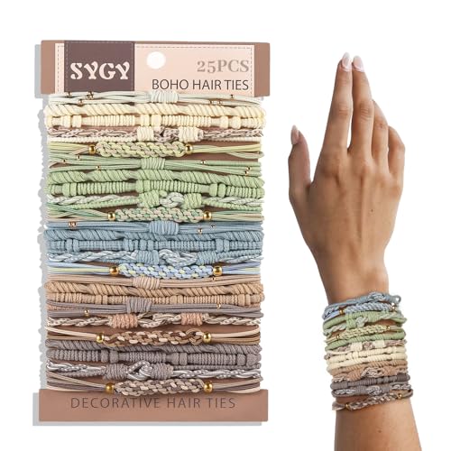 SYGY 25 PCS Bohemian Hair Accessories: Lightweight Ponytail Holders in 5 Styles, 2.36" No Damage Hair Ties for Thick or Thin Hair - Image 1