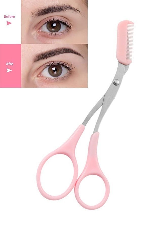Professional Eyebrow Trimmer Comb Eyelash Hair Scissors Cutter Pink - Image 1