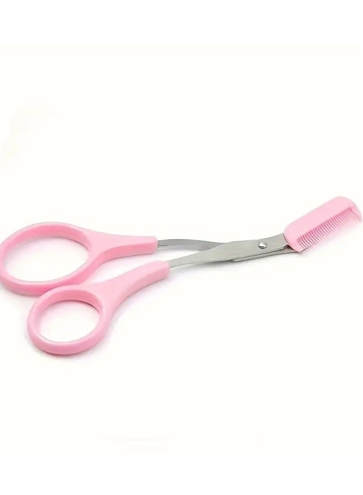 Professional Eyebrow Trimmer Comb Eyelash Hair Scissors Cutter Pink - Image 3