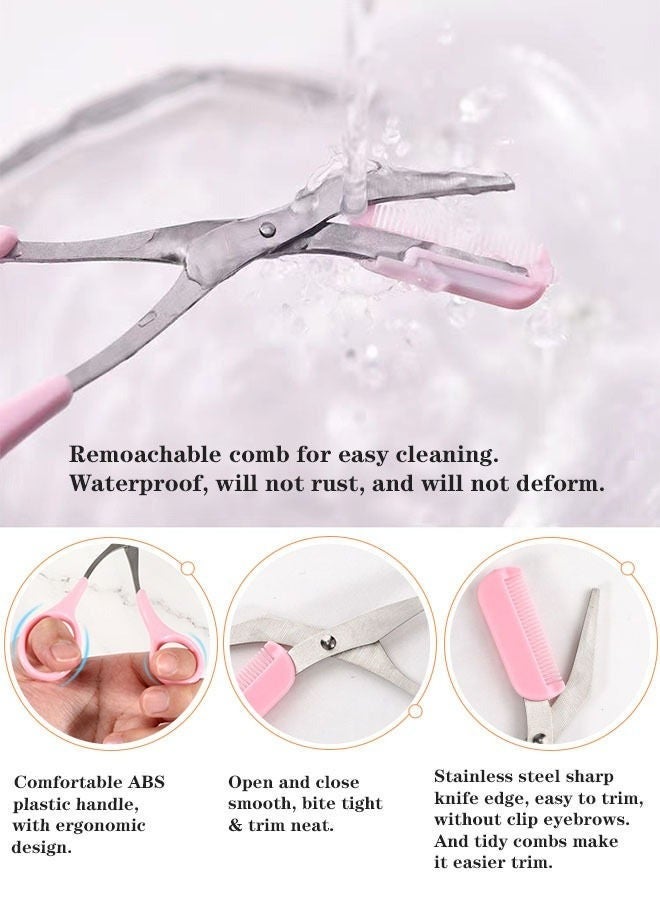 Professional Eyebrow Trimmer Comb Eyelash Hair Scissors Cutter Pink - Image 4