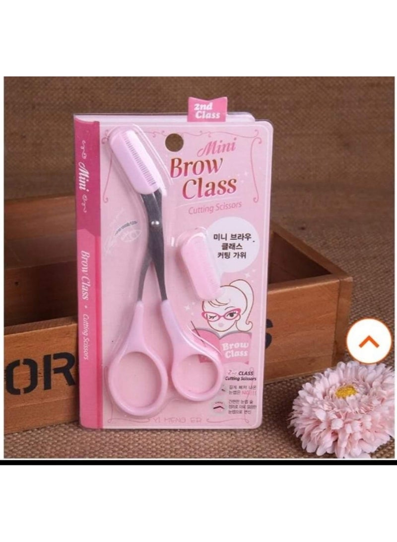 Professional Eyebrow Trimmer Comb Eyelash Hair Scissors Cutter Pink - Image 2