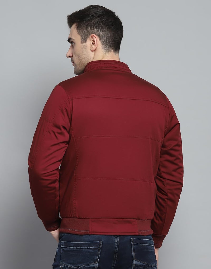 Monte Carlo Mens Solid Maroon Mock Neck Full Sleeves Jacket - Image 5