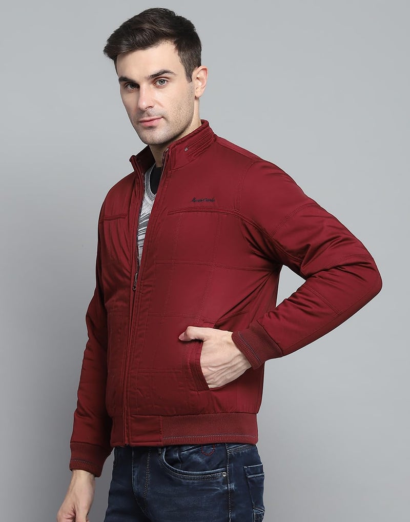 Monte Carlo Mens Solid Maroon Mock Neck Full Sleeves Jacket - Image 3