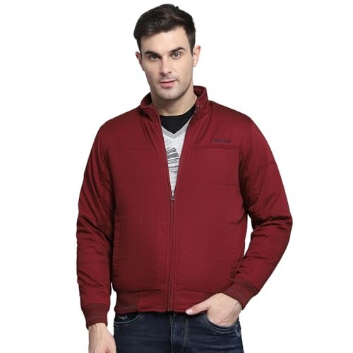 Monte Carlo Mens Solid Maroon Mock Neck Full Sleeves Jacket - Image 1