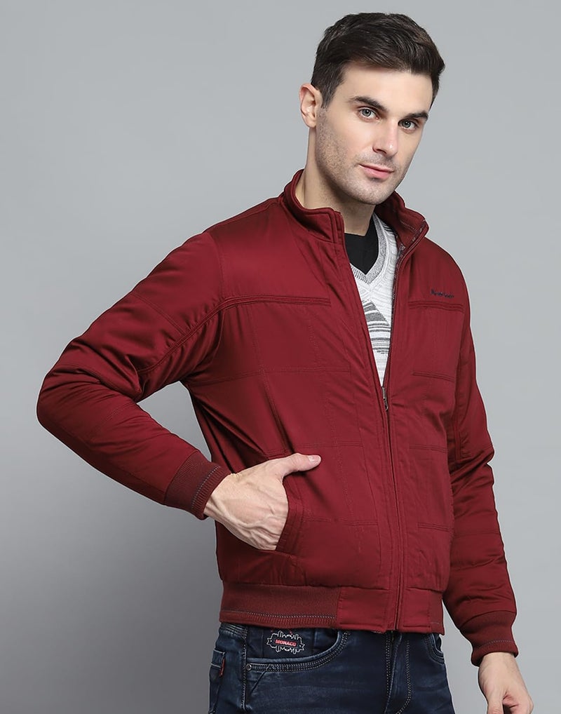 Monte Carlo Mens Solid Maroon Mock Neck Full Sleeves Jacket - Image 4