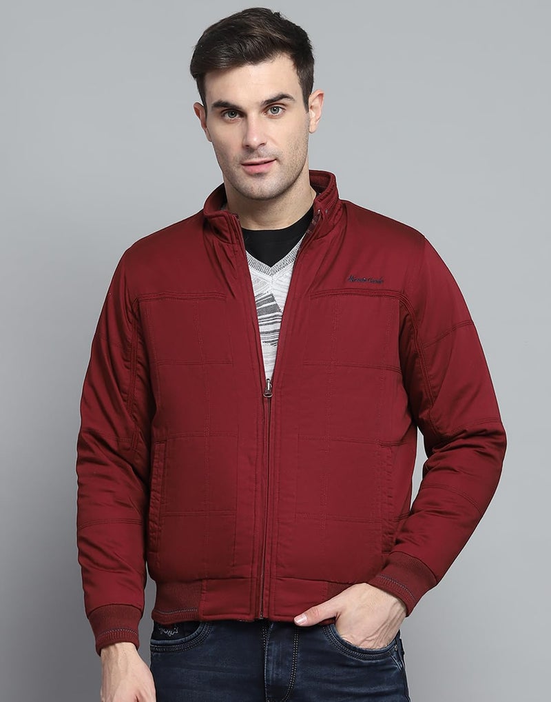 Monte Carlo Mens Solid Maroon Mock Neck Full Sleeves Jacket - Image 2