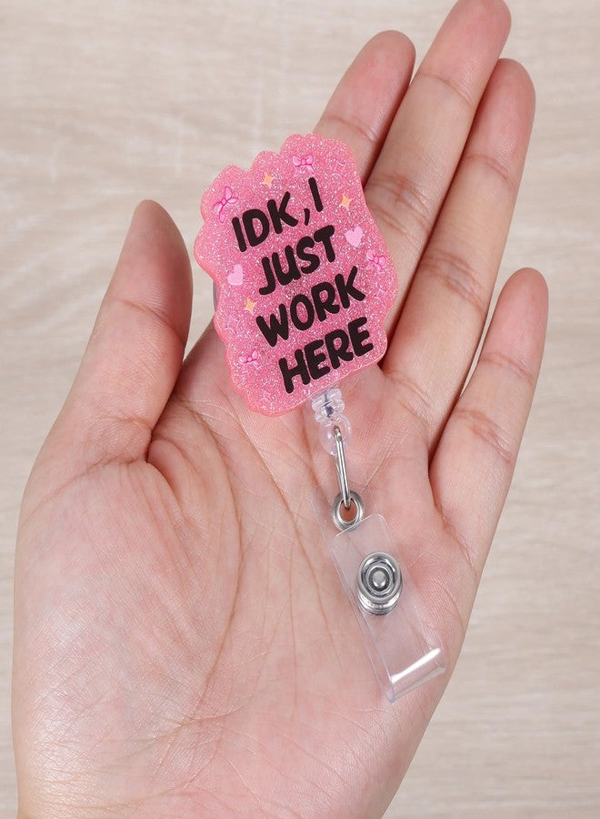 BVIIE IDK I Just Work Here Funny Badge Reel, Pink Badge Holder with Retractable Clip, Office Work Badge Clip for RN CNA LPN LVN Hospital Medical Worker Doctor Teacher Nursing Student - Image 2