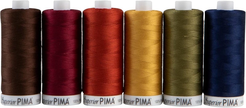 Superior Threads PIMA 50 wt Cotton Sewing Thread Set 1200 Yard Spool 6-Pack (Darks) - Image 1