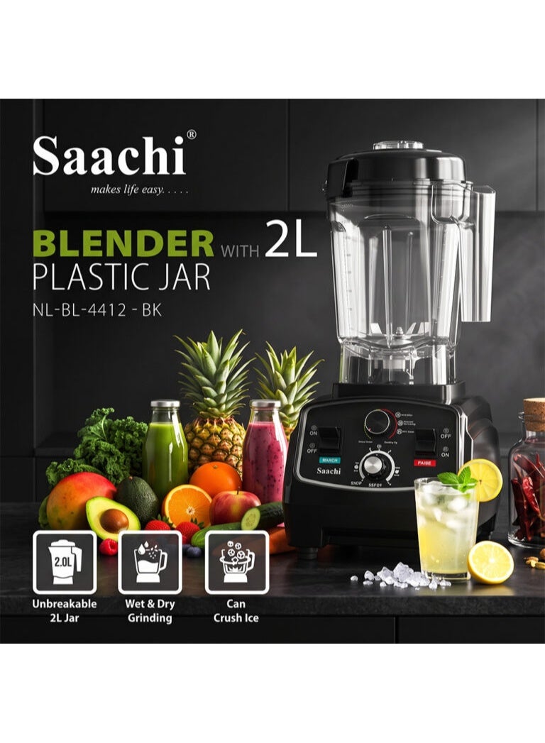 Saachi Blender NL-BL-4412, 1600W, 2L Unbreakable Plastic Jar, US 304 Food Grade 6 Blades, 5-Speed with Pulse, 0-5 Min Timer, Wet & Dry Grinding, Ice Crushing, Overheat Protection 2 L 1600 W NL-BL-4412-BK Black - Image 5