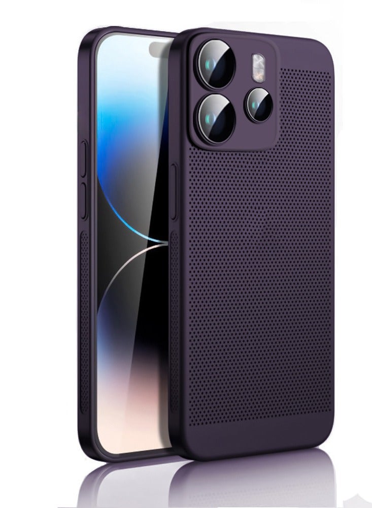 Heat Dissipation Case with Built in Camera Lens Protector Slim Fit Breathable Cooling Anti Fingerprint Hard PC Back Shockproof Cover For Xiaomi Redmi Note 14 4G (Purple)