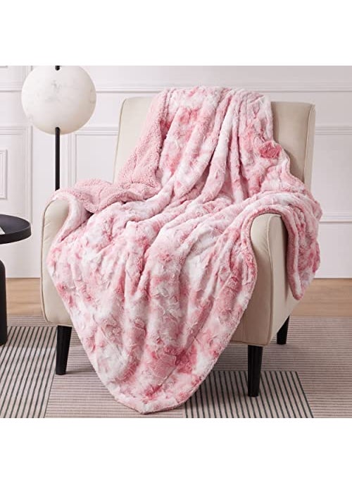 Bedsure Bedsure Sherpa Fluffy Blanket Twin Size  Fleece Soft and Cozy Throw for Women Plush  Fuzzy Faux Fur Blanket for Couch Sofa and Bed Tie Dye Design Pink 60x80 Inches 