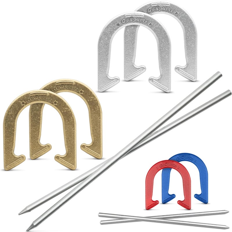 GoSports GoSports Steel Horseshoes Outdoor Game Set  Gold  Silver or Red  Blue  Official Size and Weight - Image 1