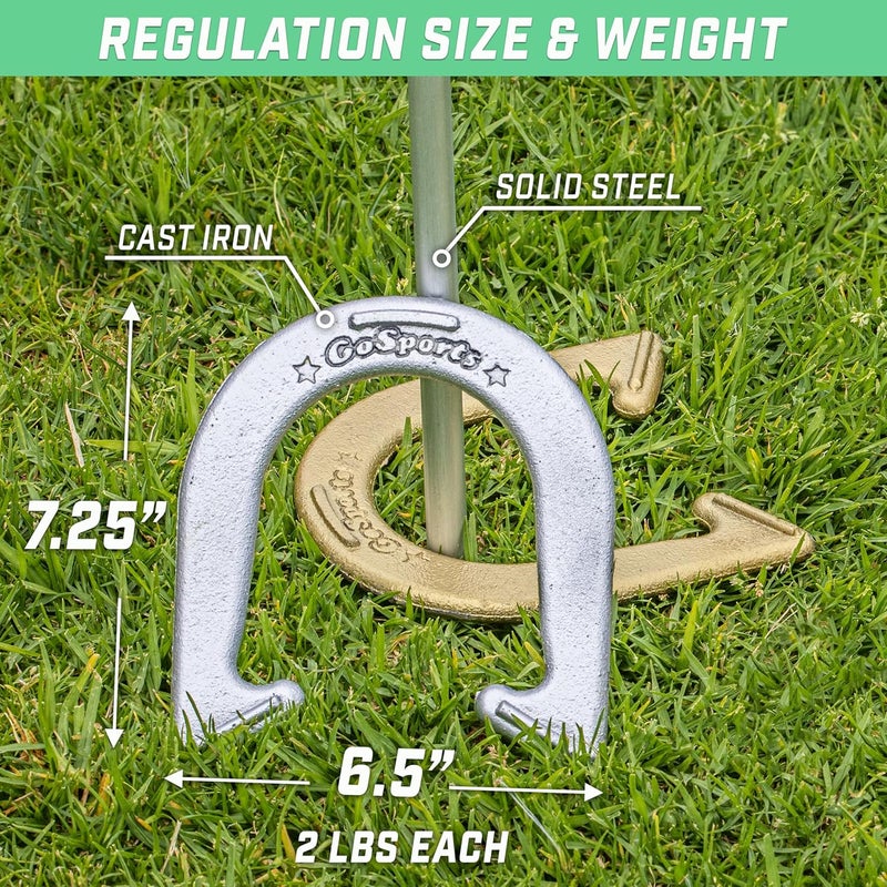 GoSports GoSports Steel Horseshoes Outdoor Game Set  Gold  Silver or Red  Blue  Official Size and Weight - Image 3
