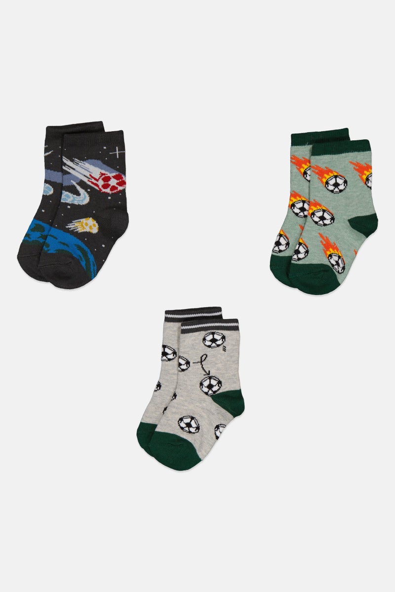 RBX Toddlers Boy 3 Pairs Allover Print Crew Socks, Multicolor  - Image 3