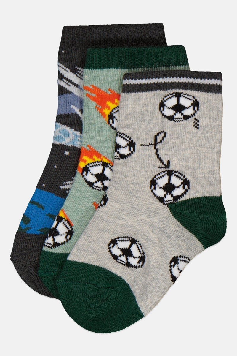 RBX Toddlers Boy 3 Pairs Allover Print Crew Socks, Multicolor  - Image 1
