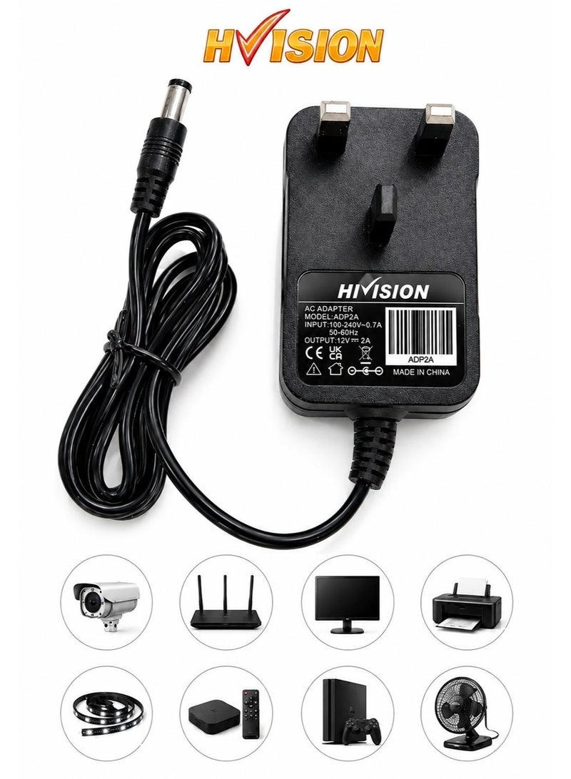 Hivision General Power Supply Adapter – 100-240V to 12V (2A, 3A, 5A, 8A & 10A) Adapter for CCTV Cameras, DVR, LED Strip, Router, Monitor, Water Pump & Electronics - Image 2