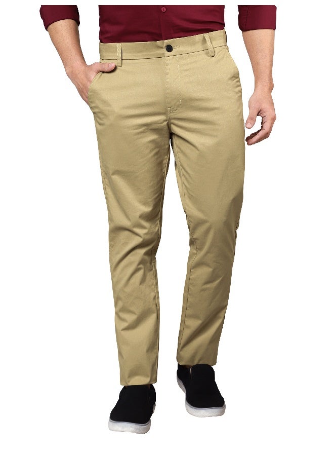 BEYOUNG Men's Regular Soild Casual Camel Beige Chinos for Men - Image 1