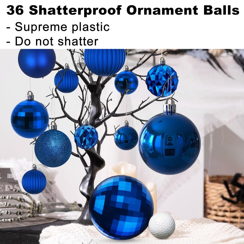 جايم إكسل زخارف عيد الميلاد الأزرق الملكي - كرات شجرة عيد الميلاد زخارف الحلي شاتتربان شاترة شاترة كرات لامعة لعيد الميلاد إكليل إكليل إكليل مجموعة ديكور من 36pcs (1.6 "" 2.5 "" 3.2 "") - Image 3