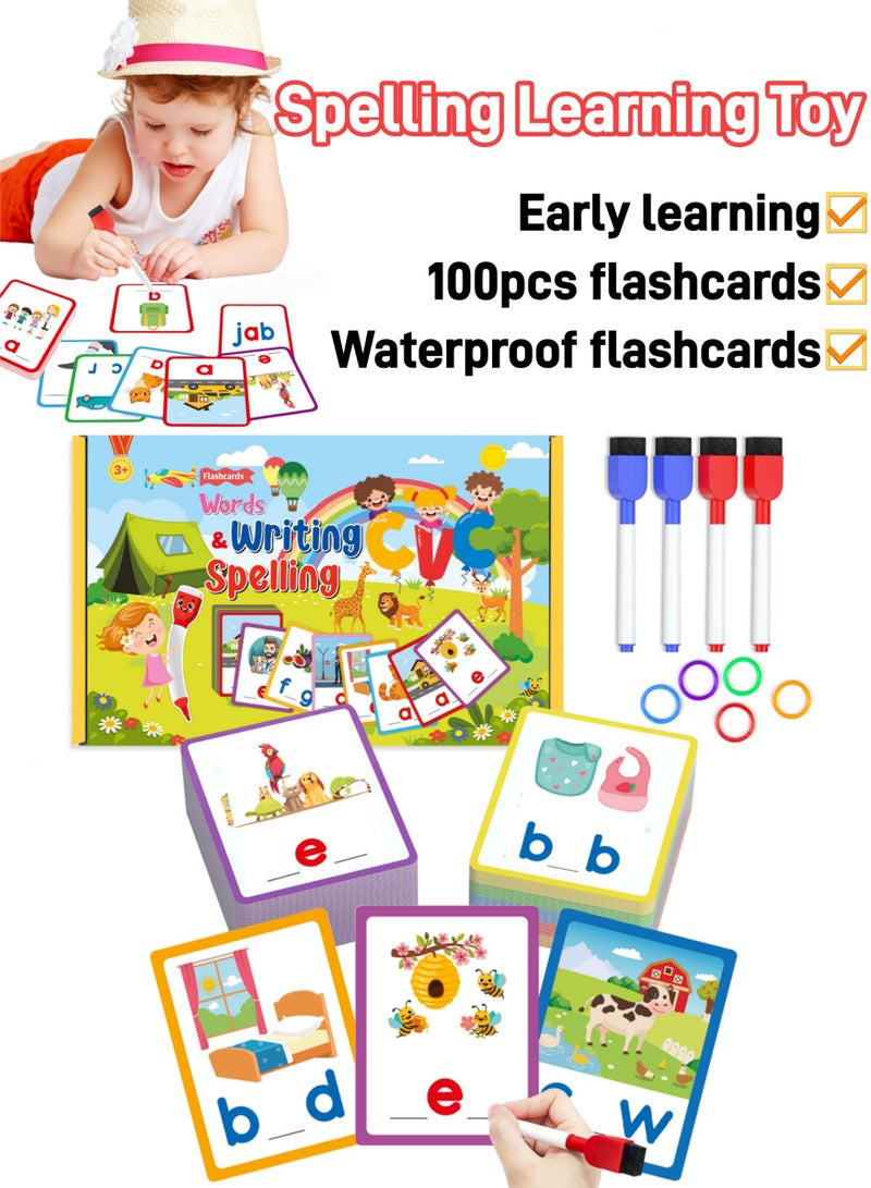 100-Piece Alphabet Spelling Games See And Spell Learning Baby Toys Alphabet Letter Word Spelling Game Early Education Enlightenment Flash Cards Reading Alphabet Recognition Kids Puzzle Toy Early Education Fun Cards - Image 1