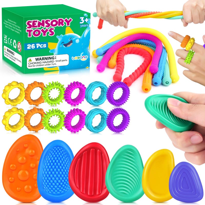 LESONG Fidget Sensory Toys for Kids 26 Pack Quiet Squishy Fidgets for Classroom Students Prizes Textured Soft Fidget Rings Stretchy Strings for Autism Office Desk Toddler Travel Fidget BoxEaster Gifts - Image 2