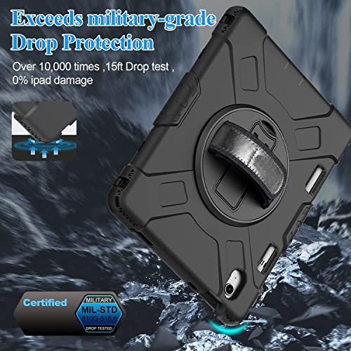ProElite Case Cover for iPad (A16) 11th/10th Gen (2025/2022) case, Rugged 3 Layer Armor case for iPad 11th/10th Generation with Pencil Holder, Hand Grip, and Rotating Kickstand, Black - Image 3
