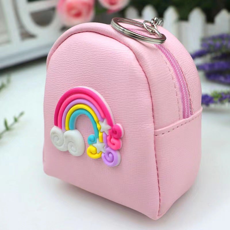 Cute Cartoon Mini Backpack Coin Purse Key Bag-Rainbow Clouds