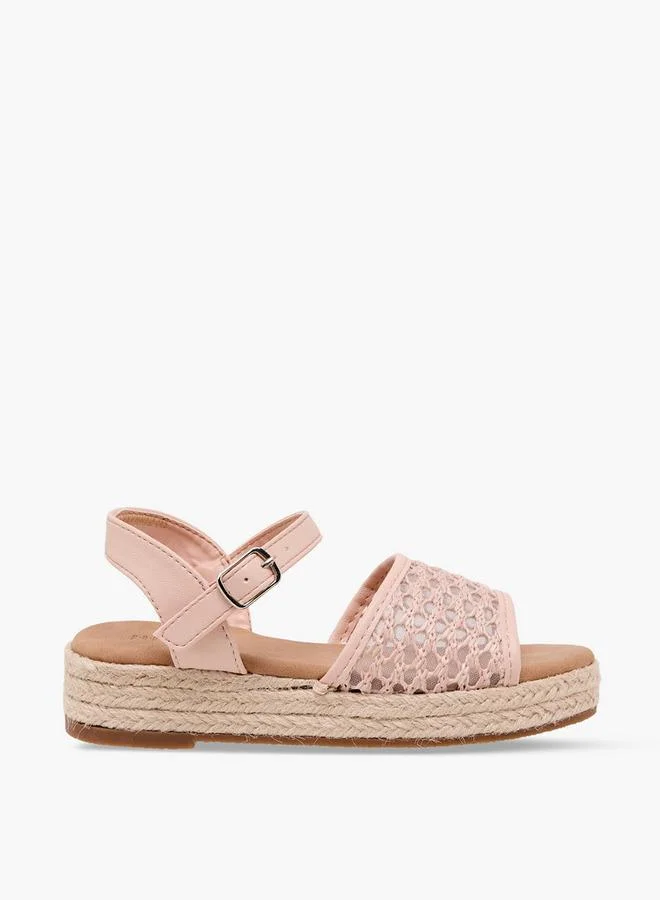 ببرمنة Girls Mesh Detail Espadrille Buckle Closure Sandals